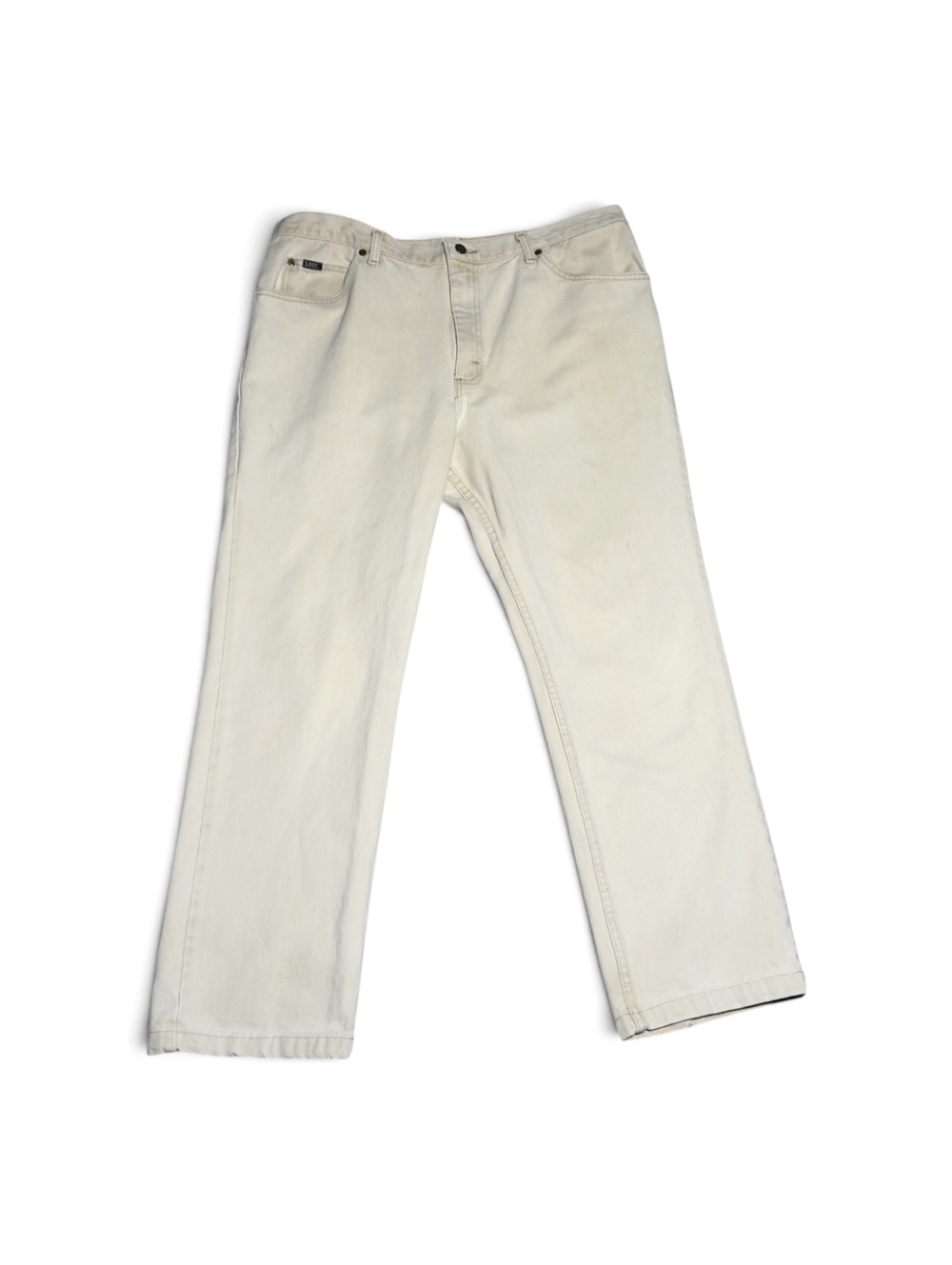 Vintage Lee White Denim Jeans 42x32 Straight Fit 100% Cotton Made in USA